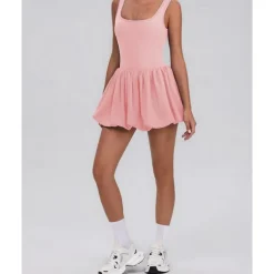 US Open Women's Solid Colored Tennis Dress with Built in Shorts and Bra Sports Dress Sleeveless Pleated Tennis Golf Pickleball U Neck Dress Black White Yellow Spandex Tennis Clothing