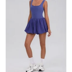 US Open Women's Solid Colored Tennis Dress with Built in Shorts and Bra Sports Dress Sleeveless Pleated Tennis Golf Pickleball U Neck Dress Black White Yellow Spandex Tennis Clothing