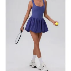 US Open Women's Solid Colored Tennis Dress with Built in Shorts and Bra Sports Dress Sleeveless Pleated Tennis Golf Pickleball U Neck Dress Black White Yellow Spandex Tennis Clothing