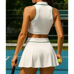US Open Women's Sports Set Tennis Set Two-piece Suit Sleeveless Contrast Binding Moisture Wicking Breathable Tennis Golf Pickleball Skort Racerback White Tennis Clothing