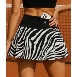 US Open Women's Zebra Tennis Skirts Pocket Reflective Strip Sweat-Wicking Moisture Wicking Breathable Tennis Golf Pickleball Black Tennis Clothing