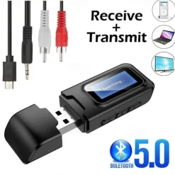 USB Bluetooth 5.0 Audio Transmitter Receiver LCD Display 3.5MM AUX RCA Stereo Wireless Adapter Dongle For PC TV Car Headphones