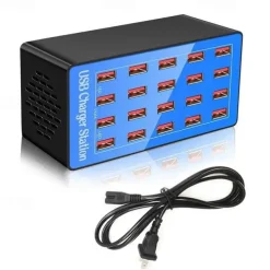 USB Charger Station 100W5V20A 20-Port Fast Charging Socket Multi-port Multi-function Universal Fast Adapter for Multiple Devices Smart Mobile Phone Tablet Laptop Computer Camera Headphone