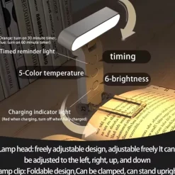 USB Clip Reading Light - Portable Folding LED Bookmark Light with Rechargeable Battery, Perfect for Living Room and Bedroom Lighting 1PC