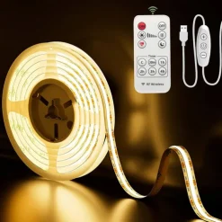 USB COB LED Strip Lights 5V 1-3m Dimmable 300led / m CRI85 with RF Remote Controller TV backlight Flexible Tape Lamp Under the Cabinet for DIY Lighting in Bedrooms Kitchens and Homes