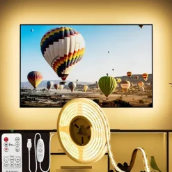 USB COB LED Strip Lights, Dimmable 1-3m TV Backlight 300 LEDs/m, CRI85 with RF Remote Control, Flexible Tape Light for DIY Bedroom, Kitchen, Under Cabinet Lighting