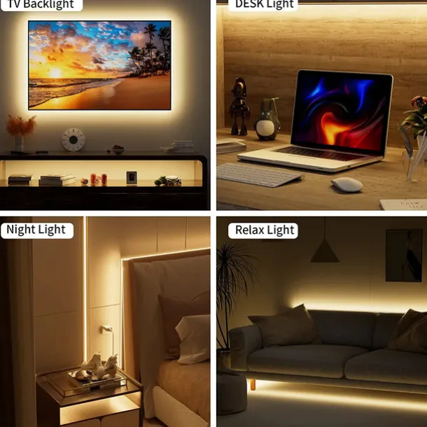 USB COB LED Strip Lights, Dimmable 1-3m TV Backlight 300 LEDs/m, CRI85 with RF Remote Control, Flexible Tape Light for DIY Bedroom, Kitchen, Under Cabinet Lighting