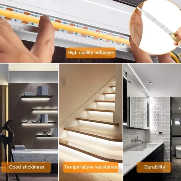 USB COB LED Strip Lights, Dimmable 1-3m TV Backlight 300 LEDs/m, CRI85 with RF Remote Control, Flexible Tape Light for DIY Bedroom, Kitchen, Under Cabinet Lighting