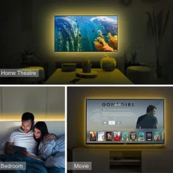 USB COB LED Strip Lights, Dimmable 1-3m TV Backlight 300 LEDs/m, CRI85 with RF Remote Control, Flexible Tape Light for DIY Bedroom, Kitchen, Under Cabinet Lighting