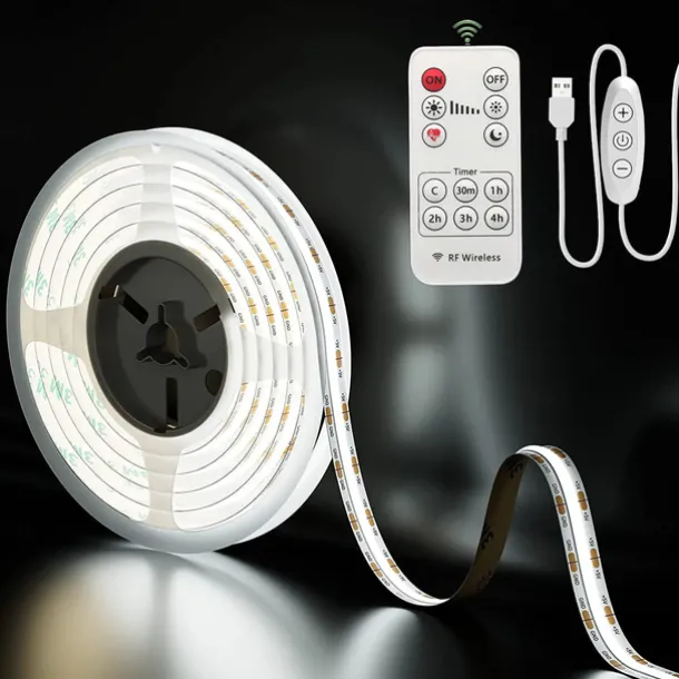 USB COB LED Strip Lights, Dimmable 1-3m TV Backlight 300 LEDs/m, CRI85 with RF Remote Control, Flexible Tape Light for DIY Bedroom, Kitchen, Under Cabinet Lighting