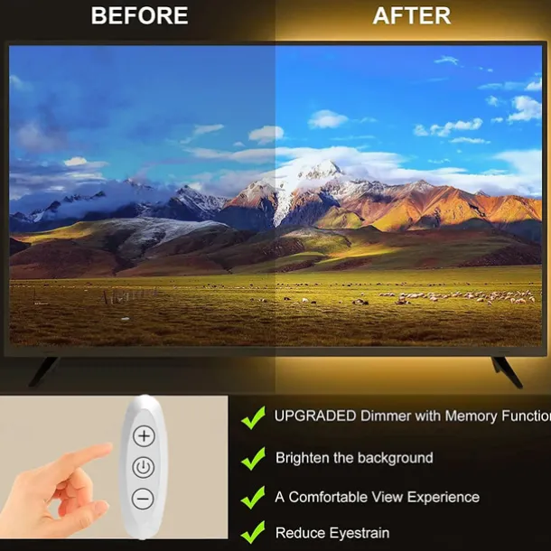 USB COB LED Strip Lights, Dimmable 1-3m TV Backlight 300 LEDs/m, CRI85 with RF Remote Control, Flexible Tape Light for DIY Bedroom, Kitchen, Under Cabinet Lighting