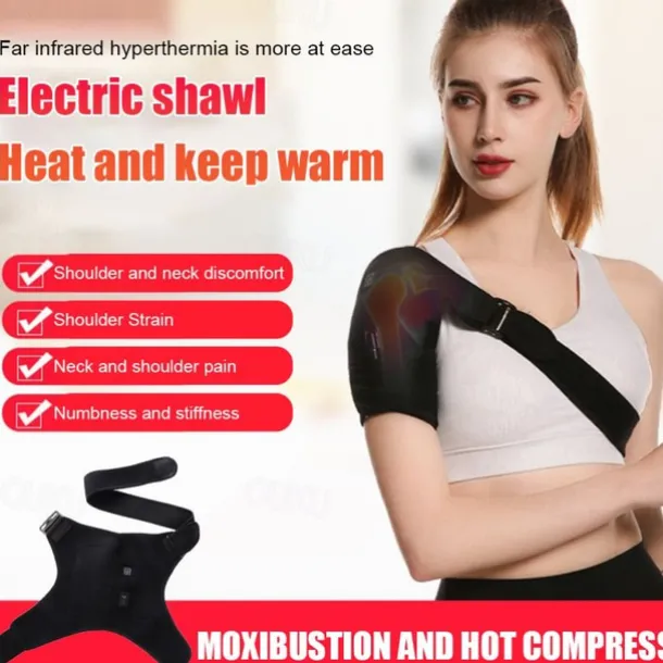 USB Electronic Heated Shoulder Wrap Men Women Adjustable Heating Pad Shoulder Support Brace Hot Therapy Pain Relief Recovery