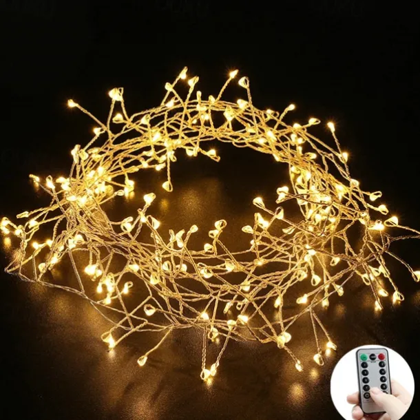 USB Firecracker String Lights with Remote Control, 100/200 LED Copper Wire Fairy Lights for Christmas, Weddings, and Home Decor