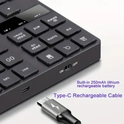 USB 2.4G Wireless Numeric Keyboard 35 Keys Built-in Rechargeable Battery TYPE-C Charging Interface Office Financial Accounting Numeric Keyboard
