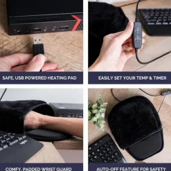 USB Heated Mouse Pad Hand Warmer 3 Temperatures/Time Limits Controller Included Works with All PC Mice Makes a Great Gift