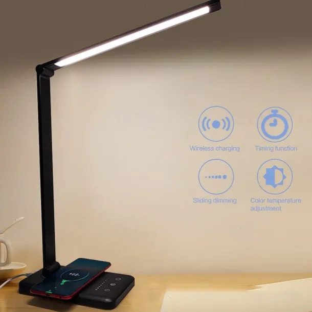 USB LED Desk Lamp Light Eye Protection Mobile phone Wireless Charger Charging Port Study Room Office DC 5V 5 Stop Brightness Adjustment