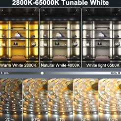 USB LED Strip Light 3 Colors for TV 1-5M USB 5V Flexible Light Strip with Self-adhesive Dimmable Dual Color LED light Strip 2800K-6500K Warm White to Daylight Suitable for Stairs Wardrobes Kitchens Mirrors