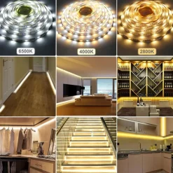 USB LED Strip Light 3 Colors for TV 1-5M USB 5V Flexible Light Strip with Self-adhesive Dimmable Dual Color LED light Strip 2800K-6500K Warm White to Daylight Suitable for Stairs Wardrobes Kitchens Mirrors
