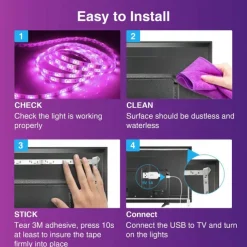 USB LED Strip Light with Remote Control RGB Flexible Strip Light Multicolor for Desk Decor Screen TV Background Lighting