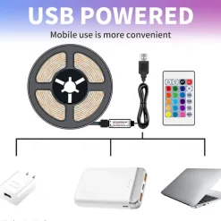 USB LED Strip Light with Remote Control RGB Flexible Strip Light Multicolor for Desk Decor Screen TV Background Lighting
