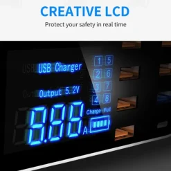 8USB Mobile Phone Fast Charging Digital Display QC3.0 Flash Charging Fast Multi-function PD Fast Charging Multi-port Charger With Display
