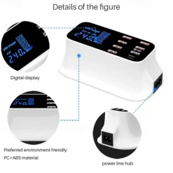 8USB Mobile Phone Fast Charging Digital Display QC3.0 Flash Charging Fast Multi-function PD Fast Charging Multi-port Charger With Display