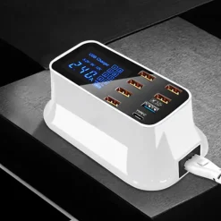 8USB Mobile Phone Fast Charging Digital Display QC3.0 Flash Charging Fast Multi-function PD Fast Charging Multi-port Charger With Display