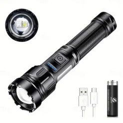 USB Rechargeable Flashlight Black Light - White/UV/Red Tactical Torch with Magnetic Base for Camping, Hunting & Pet Urine Detection