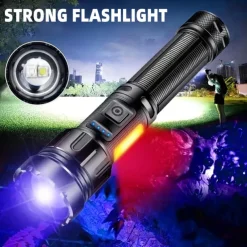 USB Rechargeable Flashlight Black Light - White/UV/Red Tactical Torch with Magnetic Base for Camping, Hunting & Pet Urine Detection