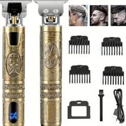 USB Rechargeable Hair Clippers and Beard Trimmer for Men - Precise T-Blade Trimmer with LCD Screen - Grooming Kit for Men