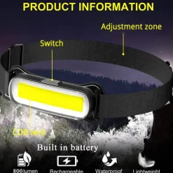 USB Rechargeable LED Headlamp 3 Modes Fishing Camping Lantern Waterproof Mini Headlight Portable Floodlight COB Head Torch