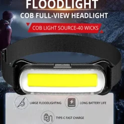 USB Rechargeable LED Headlamp 3 Modes Fishing Camping Lantern Waterproof Mini Headlight Portable Floodlight COB Head Torch
