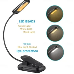 USB Rechargeable Mini Book Light - 7 LED Clip-On Reading Lamp, Eye-Caring Night Light for Study & Bedside Reading