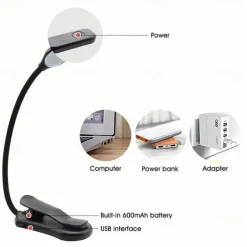 USB Rechargeable Mini Book Light - 7 LED Clip-On Reading Lamp, Eye-Caring Night Light for Study & Bedside Reading