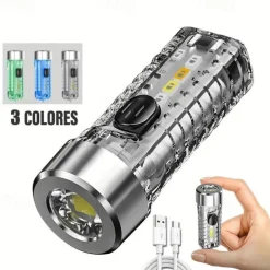 USB Rechargeable Mini Keychain Flashlight with Multicolor Side Lights - 7 Lighting Modes for Camping and Emergencies