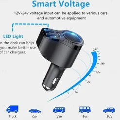Usb Splitter For Car, 4 In 1 USB C Car Charger, 36W Multi USB Cigarette Lighter Adapter Socket Splitter With 3 USB Ports,12V/24V Dual USB Type C PD Fast Car Charger Adapter