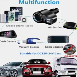 Usb Splitter For Car, 4 In 1 USB C Car Charger, 36W Multi USB Cigarette Lighter Adapter Socket Splitter With 3 USB Ports,12V/24V Dual USB Type C PD Fast Car Charger Adapter