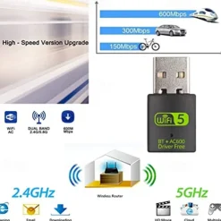 USB WiFi Bluetooth Adapter 600Mbps Dual Band 2.4/5Ghz Wireless Network External Receiver Mini WiFi Adapter for PC/Laptop/Desktop