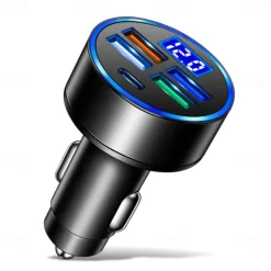 4USB With Type-c Car LED Digital Display Car Charger Volt Meter Car Battery Monitor With LED Voltage & Amps Display