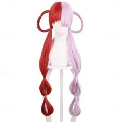 Uta Cosplay Wig Half Red and Purple Headgear Shanks Daughter Wigs One Piece Woman Girl Anime Props