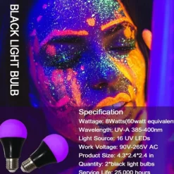 UV LED Black Lights Bulb 9W E27 LED Black Bulb UV Grade 395nm UV Party Body Paint Disco Party Fluorescent Bubble Luminous Party Bedroom UV Light Fluorescent Poster Body Paint