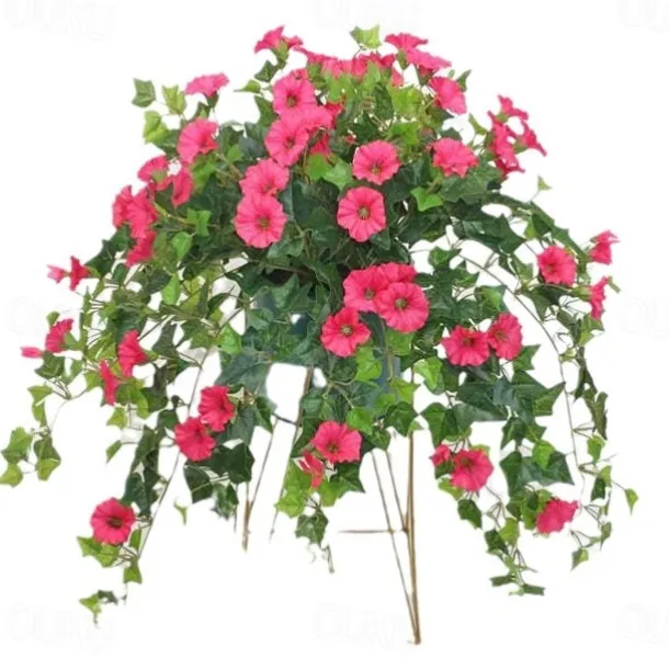 UV Simulation Artificial Morning Glory,Simulation Artificial Flower Bouquet - Fade Resistant Outdoor Flowers,Fake Petunias,Realistic Hanging Plants Flowers Vines Garden Yard Decoration