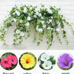 UV Simulation Artificial Morning Glory,Simulation Artificial Flower Bouquet - Fade Resistant Outdoor Flowers,Fake Petunias,Realistic Hanging Plants Flowers Vines Garden Yard Decoration