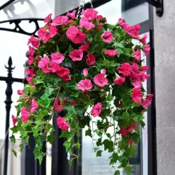 UV Simulation Artificial Morning Glory,Simulation Artificial Flower Bouquet - Fade Resistant Outdoor Flowers,Fake Petunias,Realistic Hanging Plants Flowers Vines Garden Yard Decoration