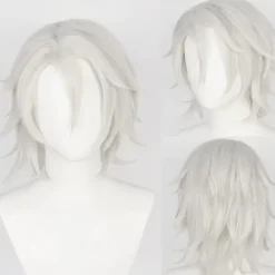 Uzui Tengen Wig Demon Slayer Silver White Wig Anime Cosplay Wigs Short Wavy Synthetic Hair Wig With Bangs for Anime Game Party Halloween Wigs