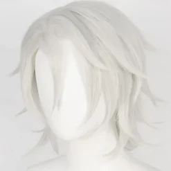 Uzui Tengen Wig Demon Slayer Silver White Wig Anime Cosplay Wigs Short Wavy Synthetic Hair Wig With Bangs for Anime Game Party Halloween Wigs