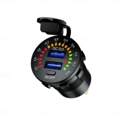 12-24V Dual USB Car Charger Socket Port With Colourful Digital Voltmeter QC 3.0 Fast Charging Bus Trailer Boats