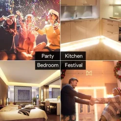 12V LED Light Strip 16.6 ft (5M) SMD 2835, DC 5.5 x 2.1mm Connector, Tape Light for Home, Kitchen, Party, Christmas (Power Adapter Not Included)