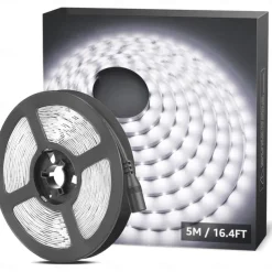 12V LED Light Strip 16.6 ft (5M) SMD 2835, DC 5.5 x 2.1mm Connector, Tape Light for Home, Kitchen, Party, Christmas (Power Adapter Not Included)