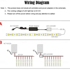 12V LED Light Strip 16.6 ft (5M) SMD 2835, DC 5.5 x 2.1mm Connector, Tape Light for Home, Kitchen, Party, Christmas (Power Adapter Not Included)